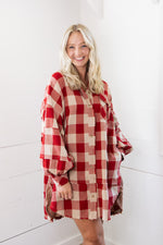 Mindy Mixed Plaid Dress - Boho Red