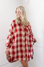 Mindy Mixed Plaid Dress - Boho Red