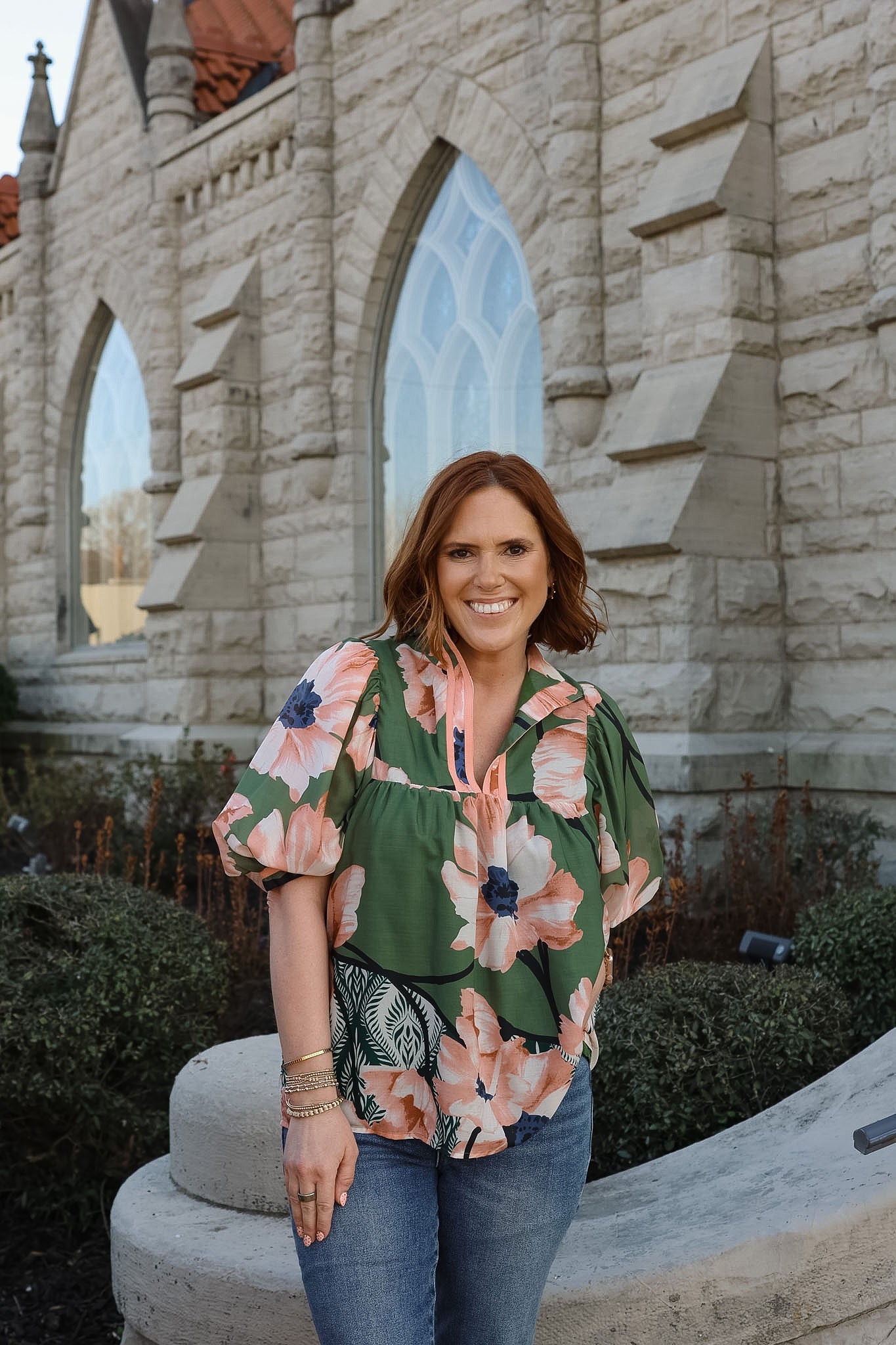 Olive Bloom Puff Sleeve Top