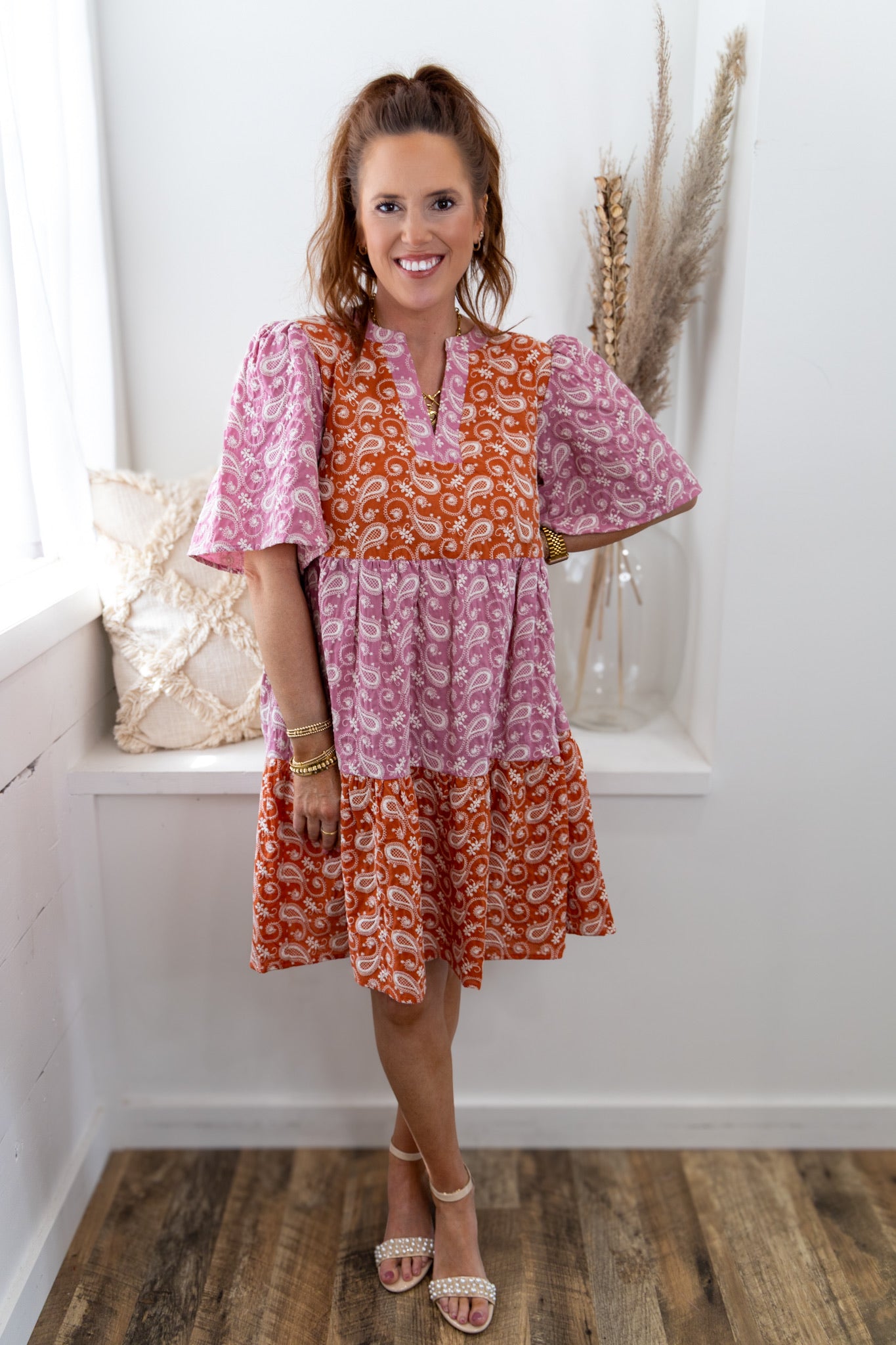 Paisley Embroidered Colorblock Dress