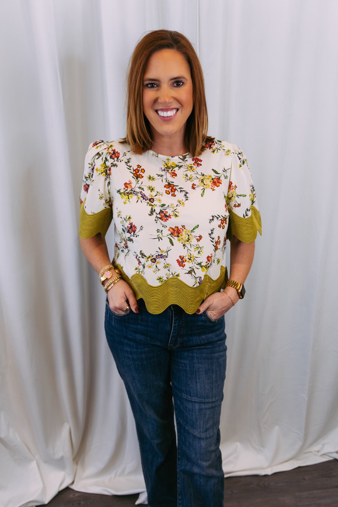 Fallon Floral Trim Top