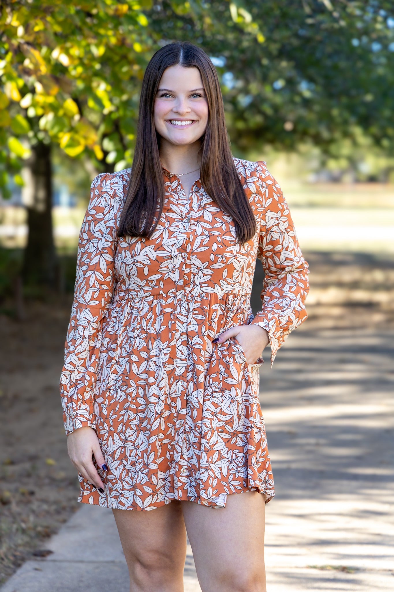 Rudy Fall Floral Dress - Rust