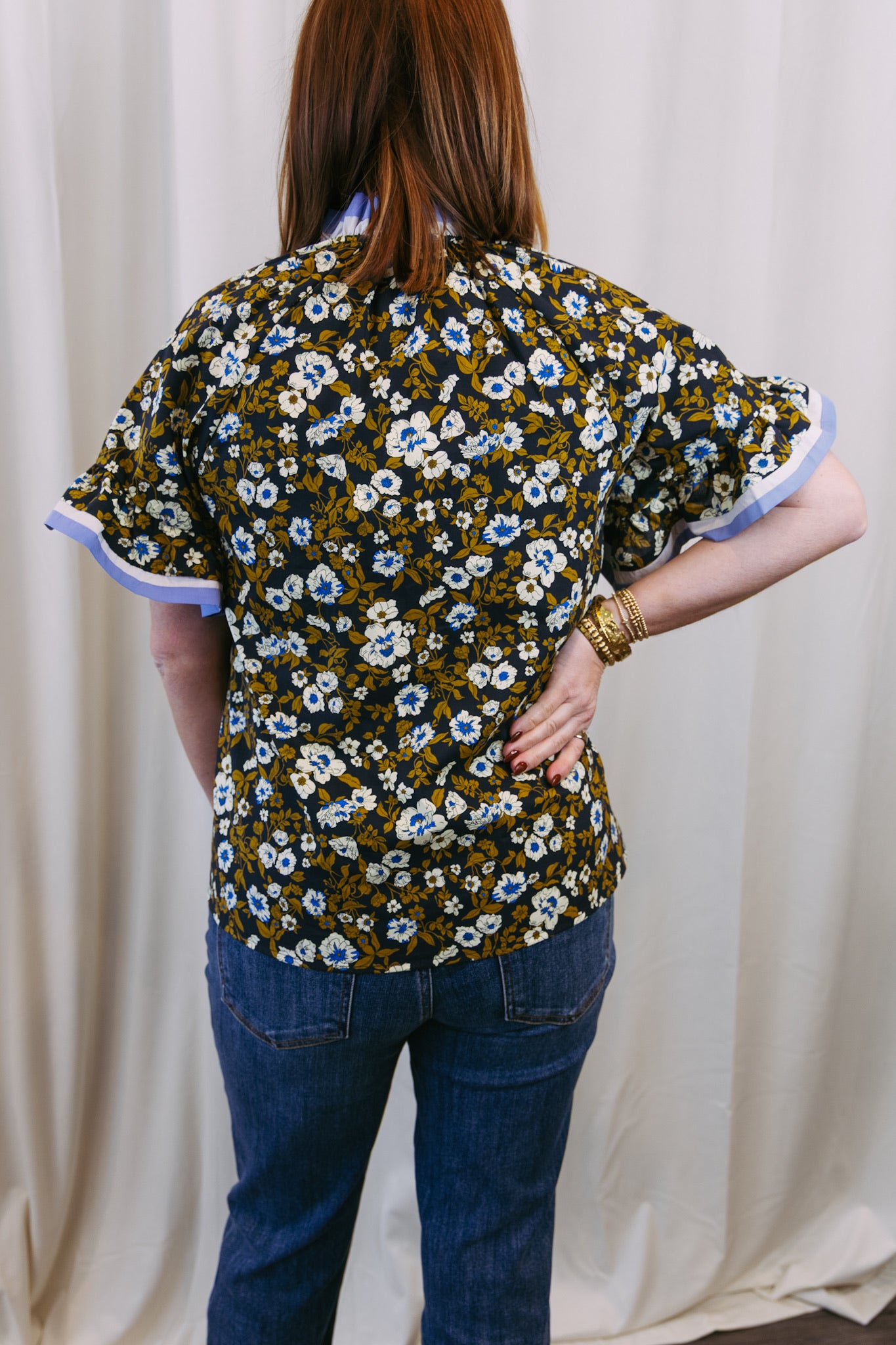 Fall Floral Ruffle Sleeve Top