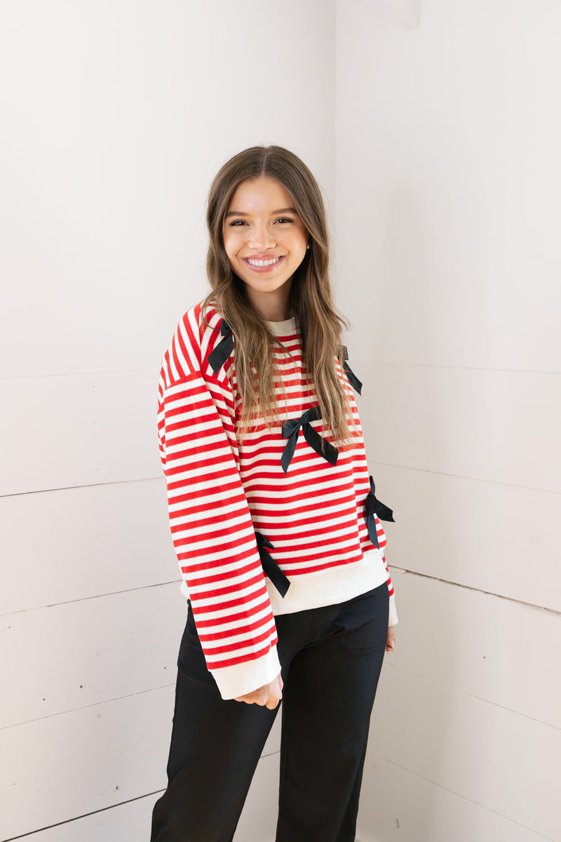 Bows and Stripes Crewneck Top