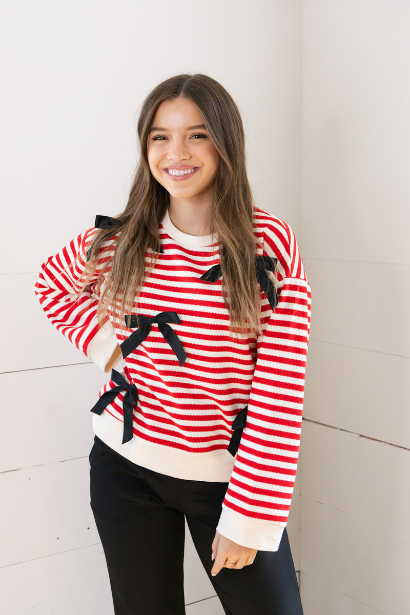 Bows and Stripes Crewneck Top