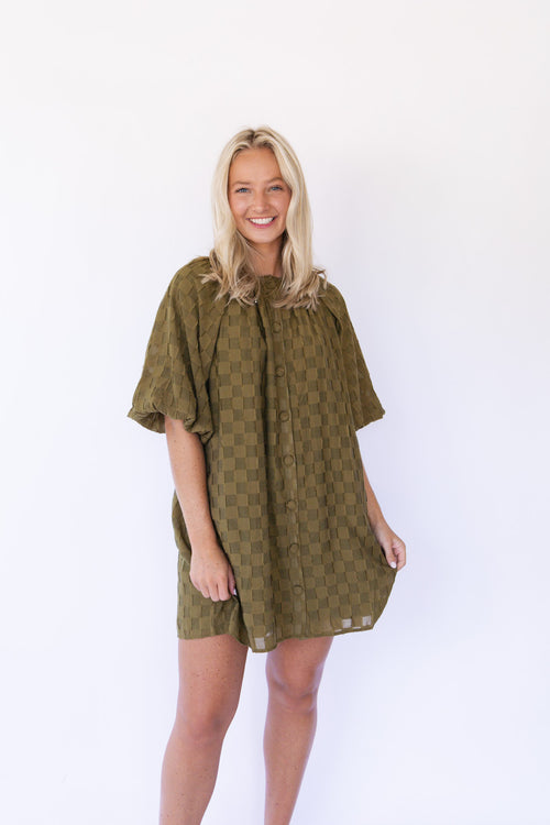 Olive Textured Button Front Dress