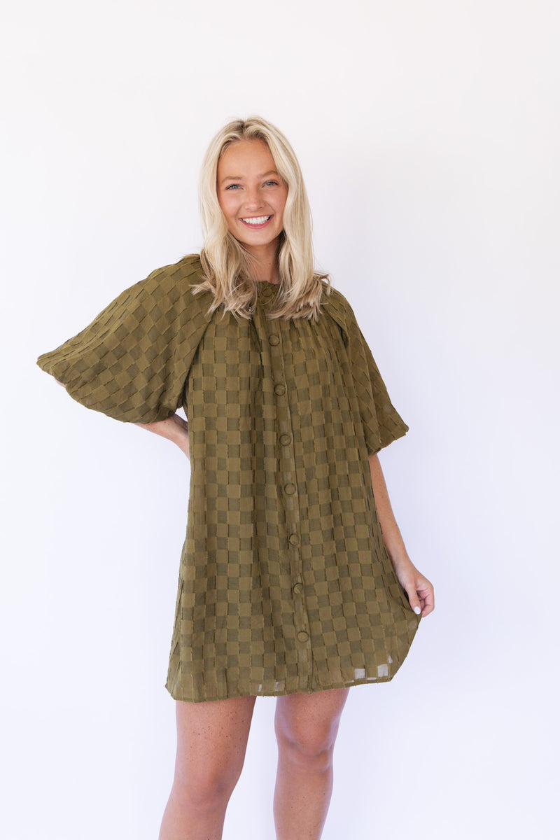 Olive Textured Button Front Dress