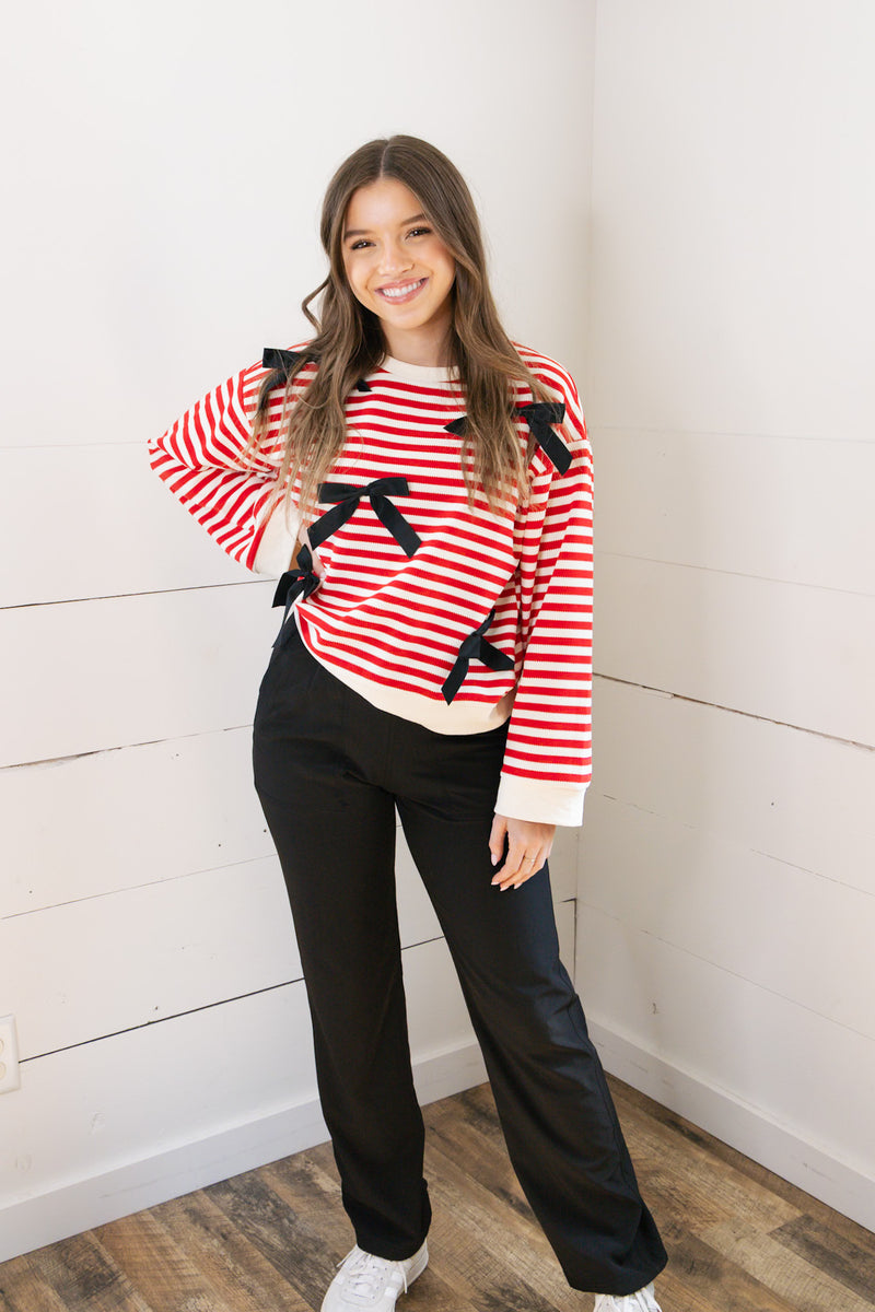 Bows and Stripes Crewneck Top