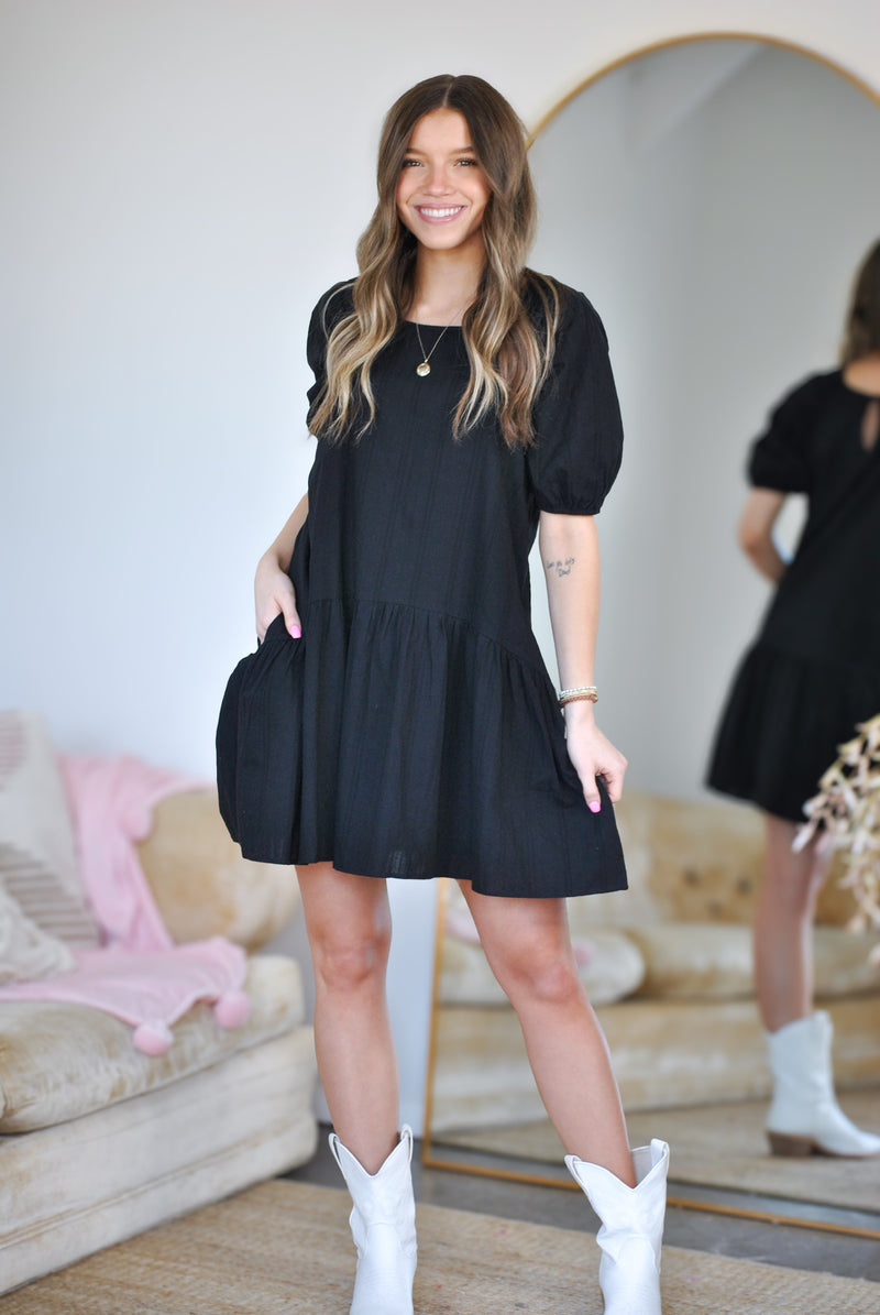 Blythe Textured Mini Dress- Black