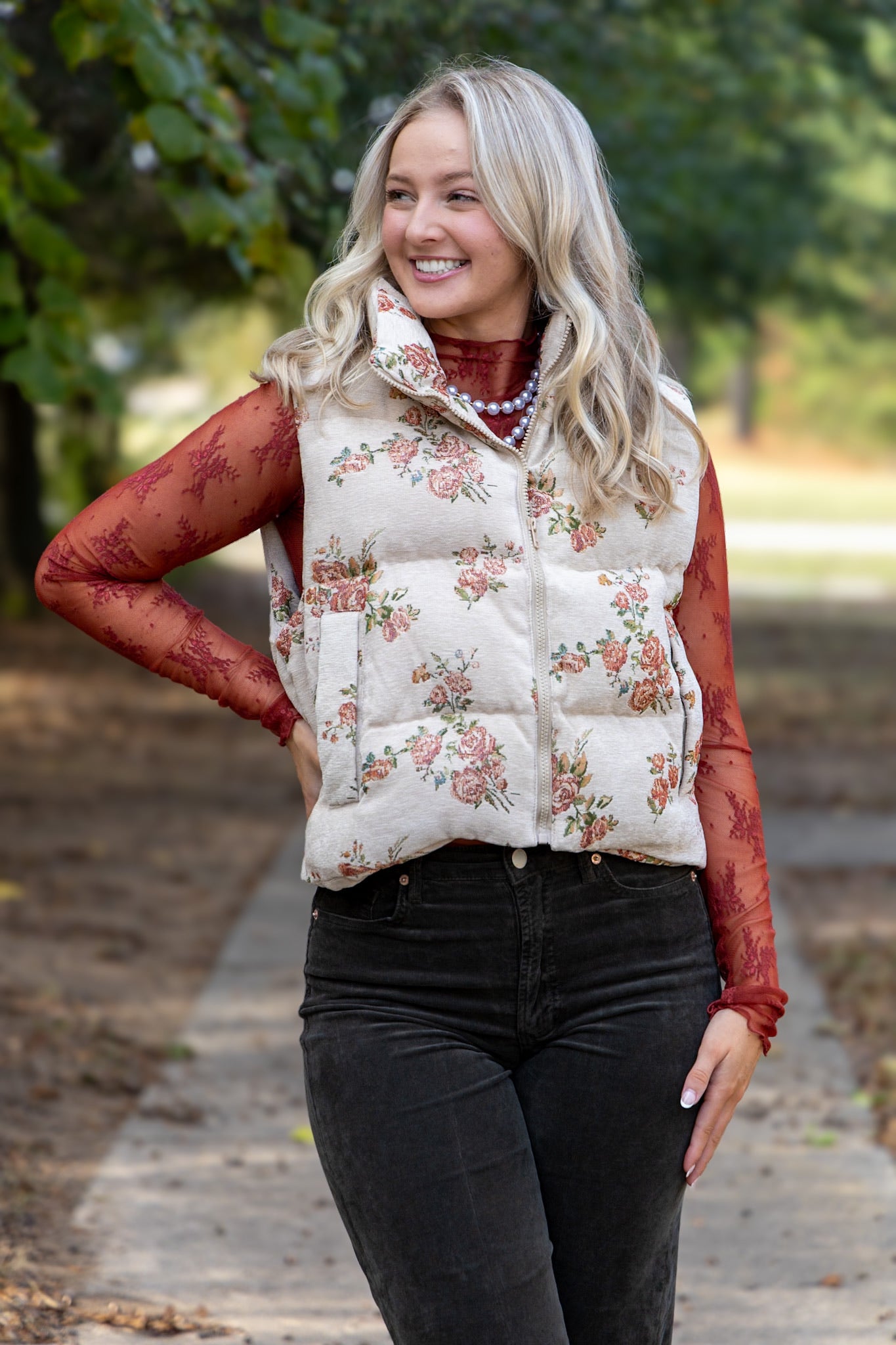 Brick Mock Neck layering Lace Top