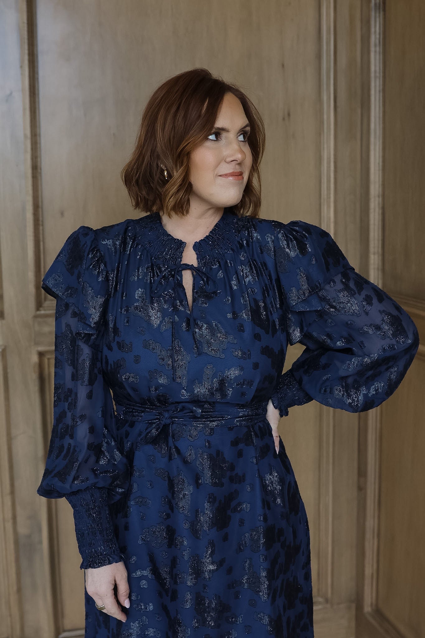 Navy Flutter Sleeve Dress