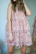 Floral Lace Tiered Mini Dress - Dark Blush