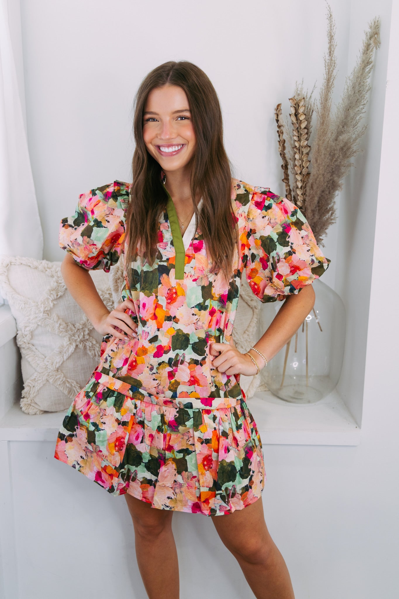 Nan Floral Puff Sleeve Dress - Cream