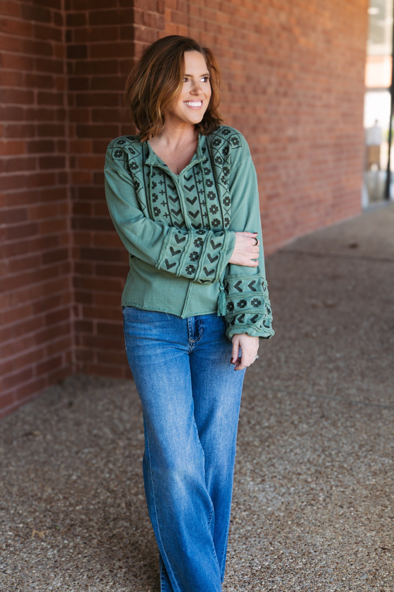 Gilly Novelty Top - Slate Green