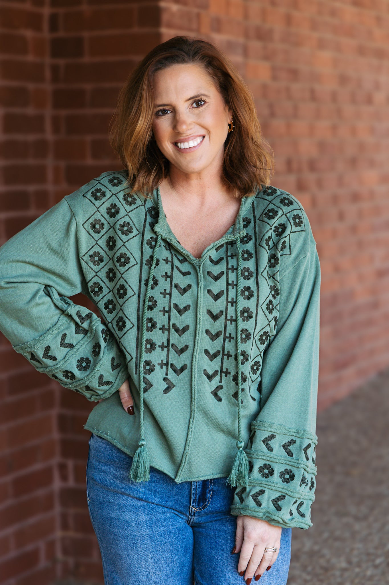 Gilly Novelty Top - Slate Green