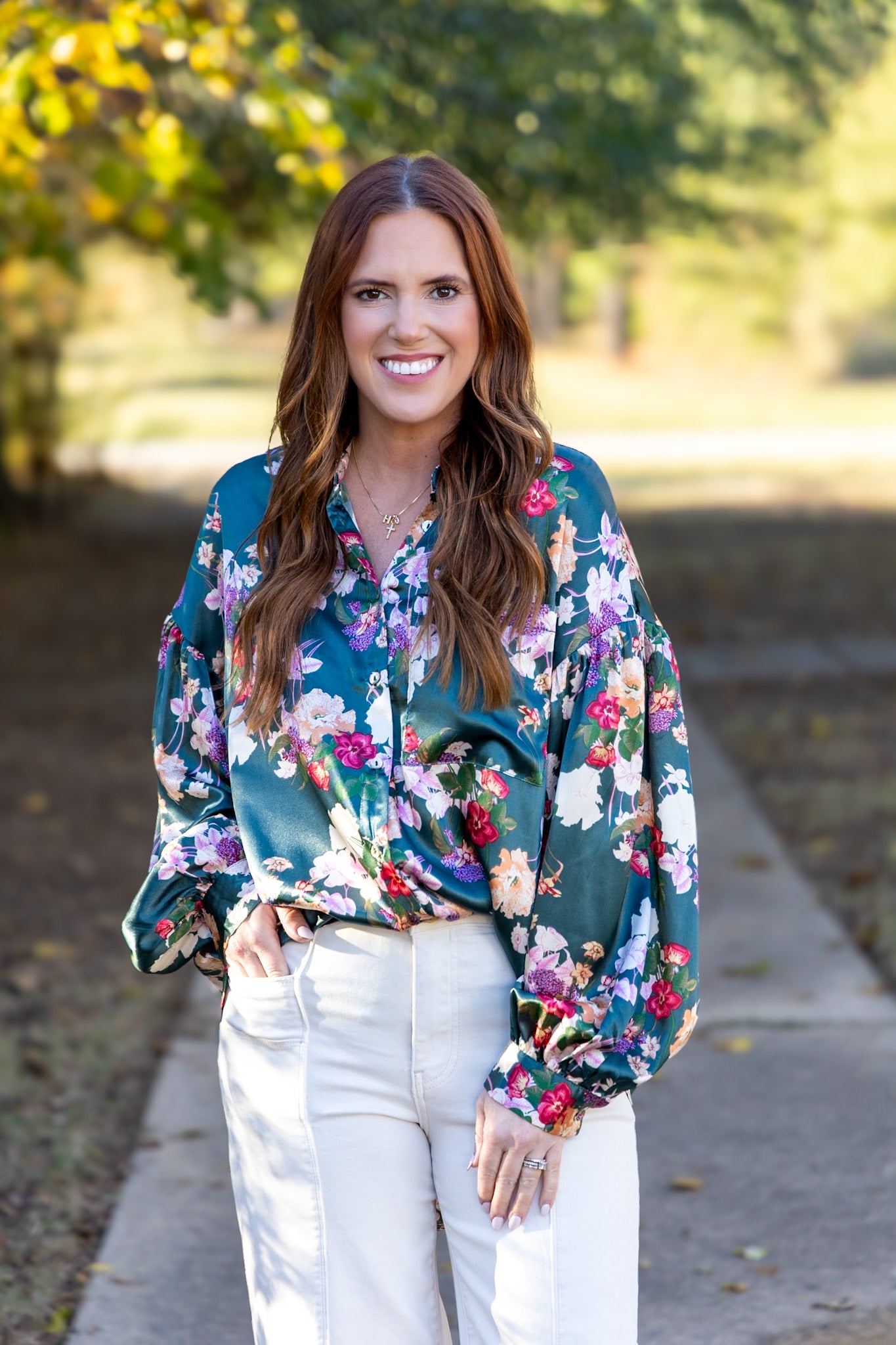 Fancy Floral Button Front Blouse