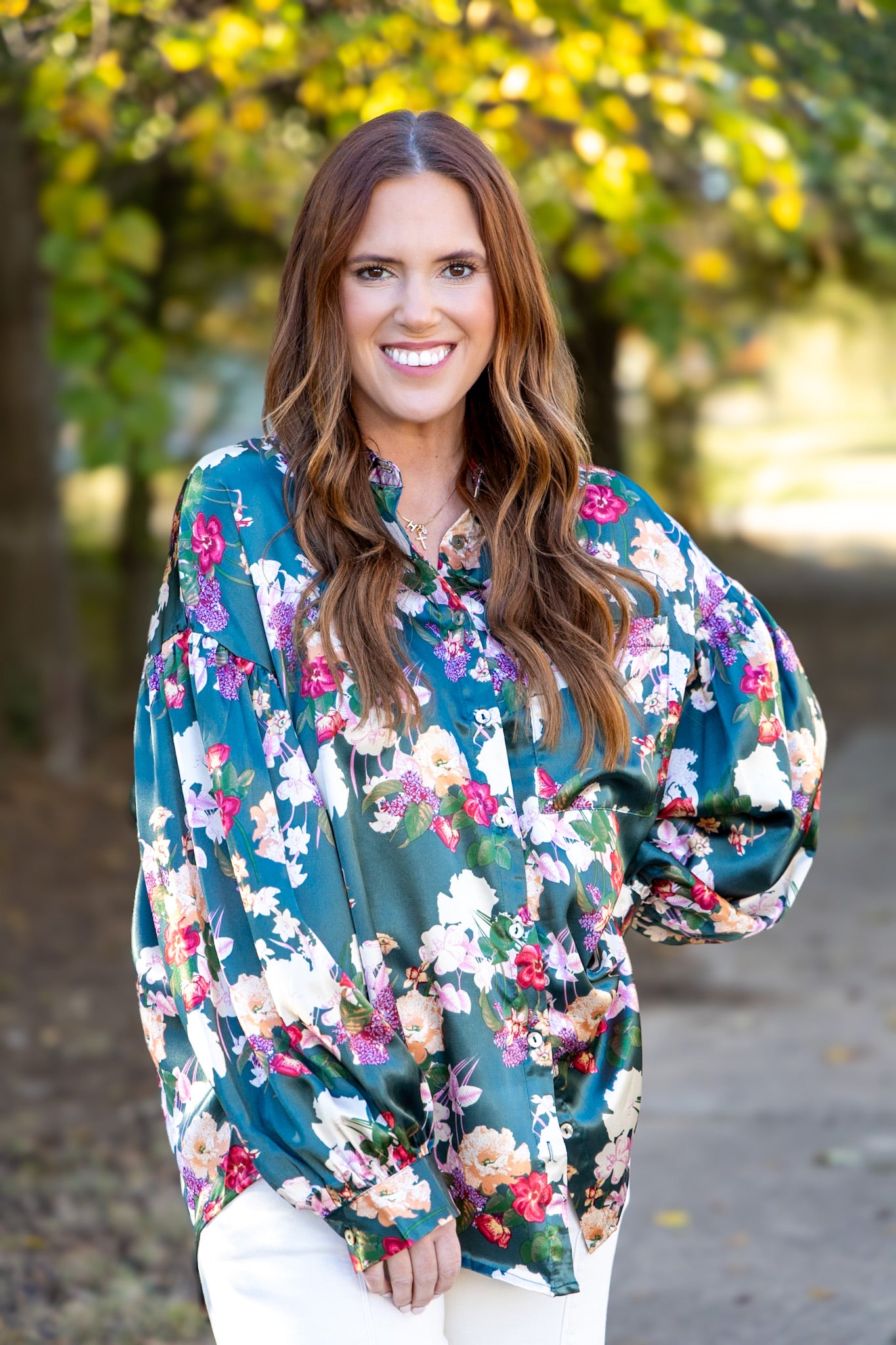 Fancy Floral Button Front Blouse