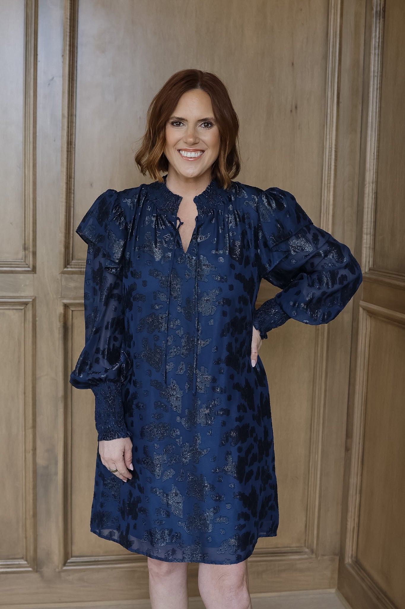 Navy Flutter Sleeve Dress