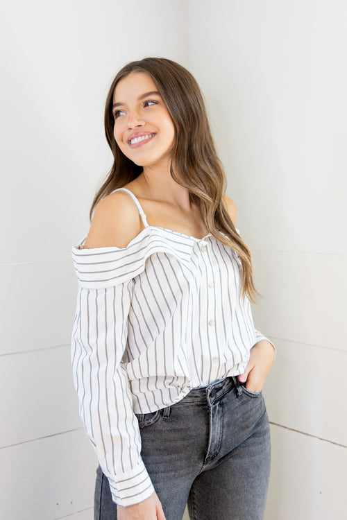 Off The Shoulder Striped Blouse