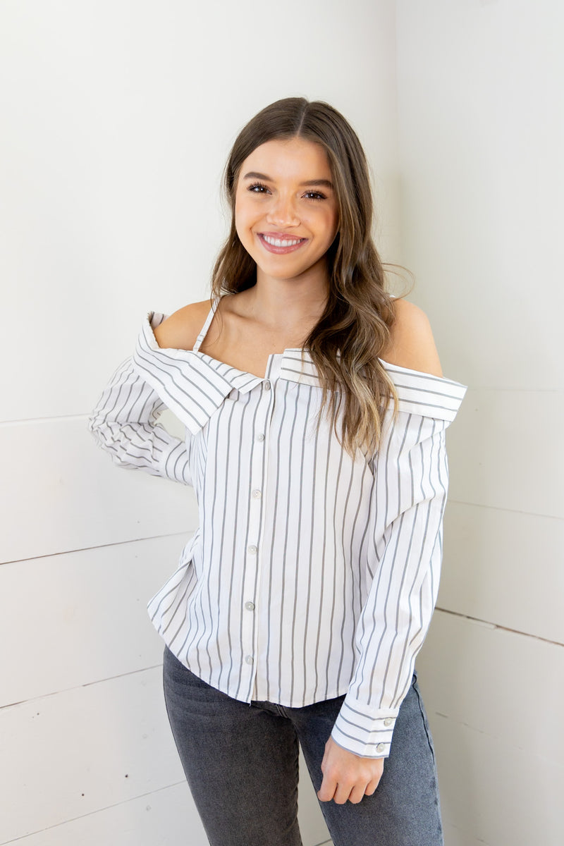 Off The Shoulder Striped Blouse