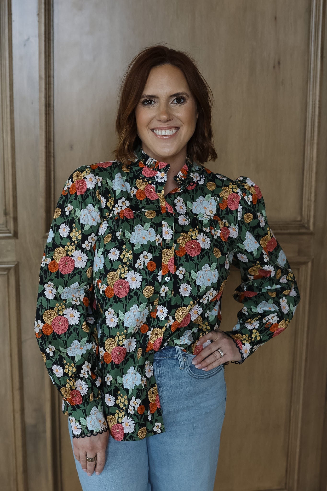 Pleat Petal Button Down Top - Black
