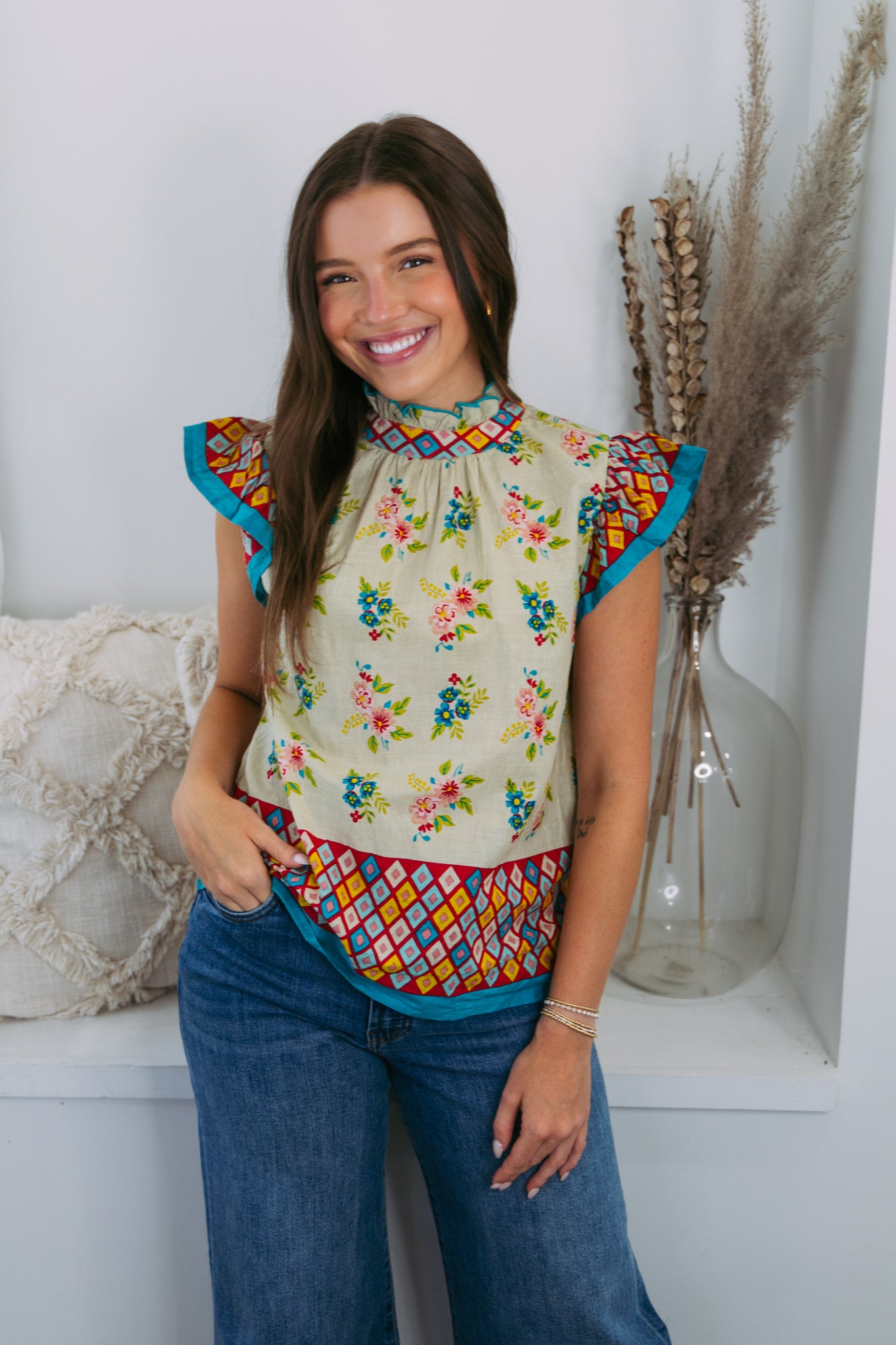 Annie Floral Flutter Sleeve Top