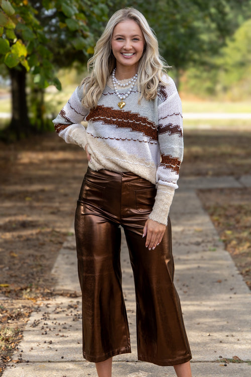 [Dear John] Audrey High Rise Wide Leg Cropped Pants - Rust Copper Foil