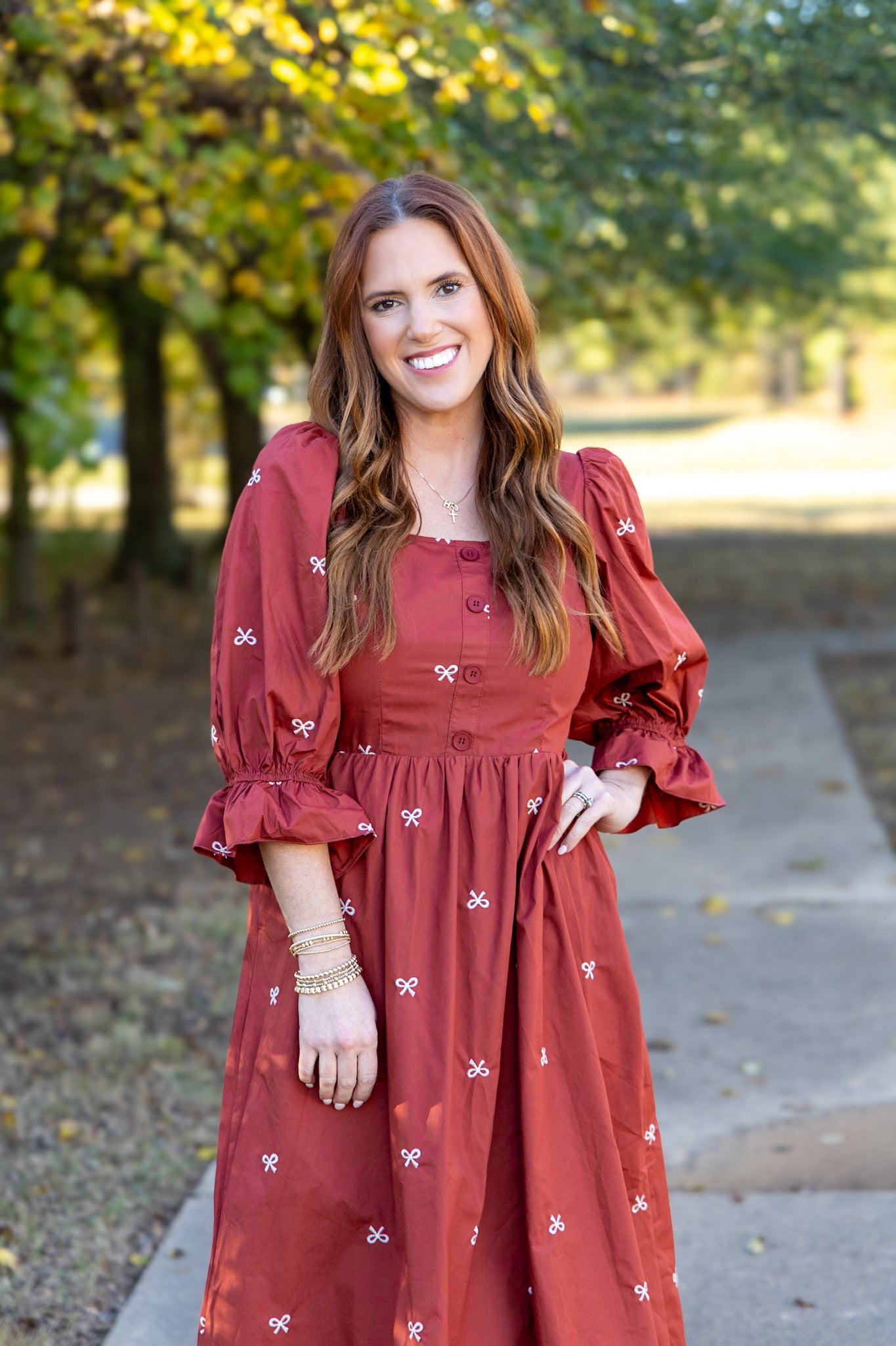 Covered In Bows Maxi Dress - Brick