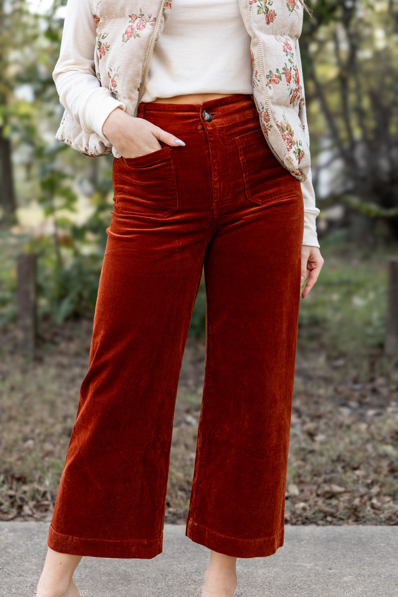 Analei Patch Pocket Corduroy Pants - Roasted Pecan