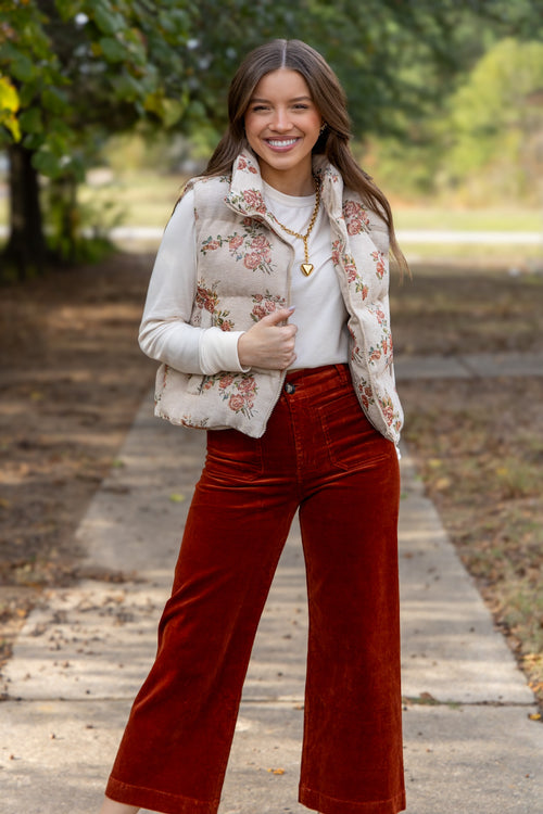 Analei Patch Pocket Corduroy Pants - Roasted Pecan