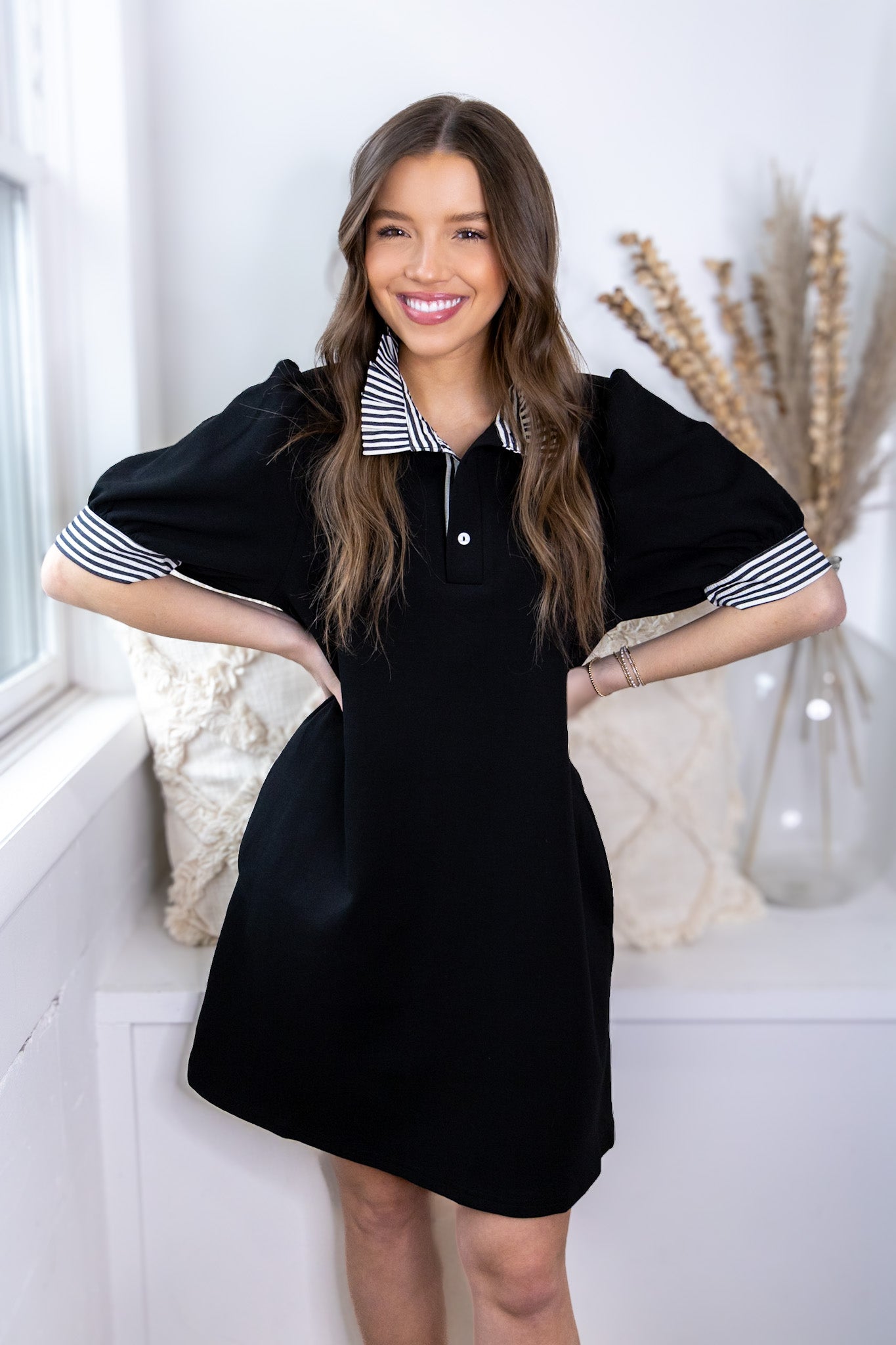 Glenna Collared T-Shirt Dress - Black