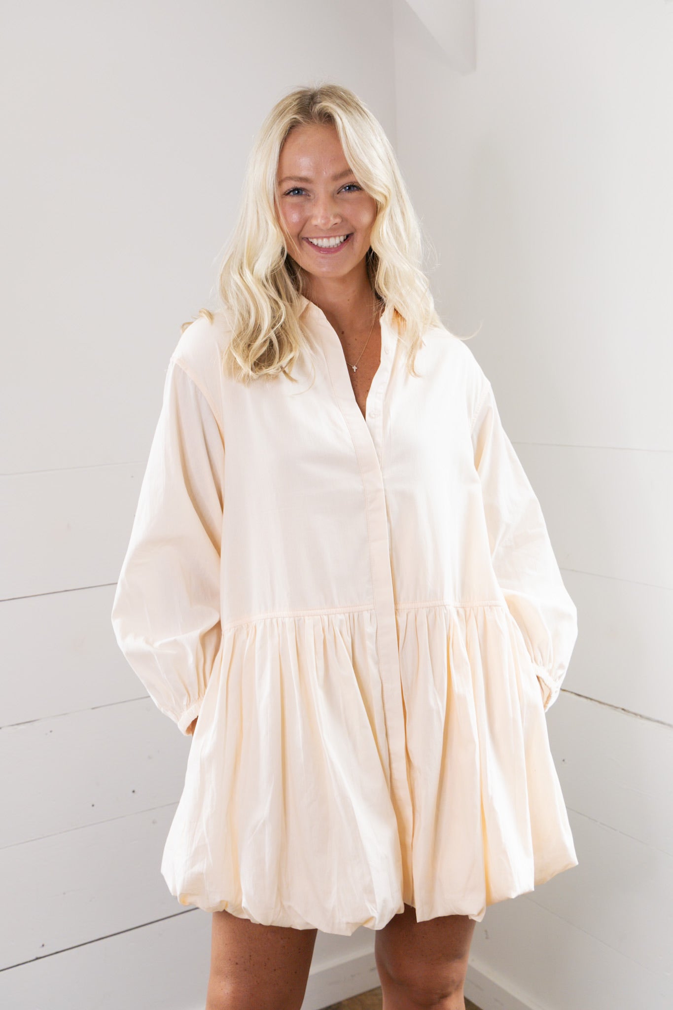 Brylee Button Down Bubble Dress - Ivory