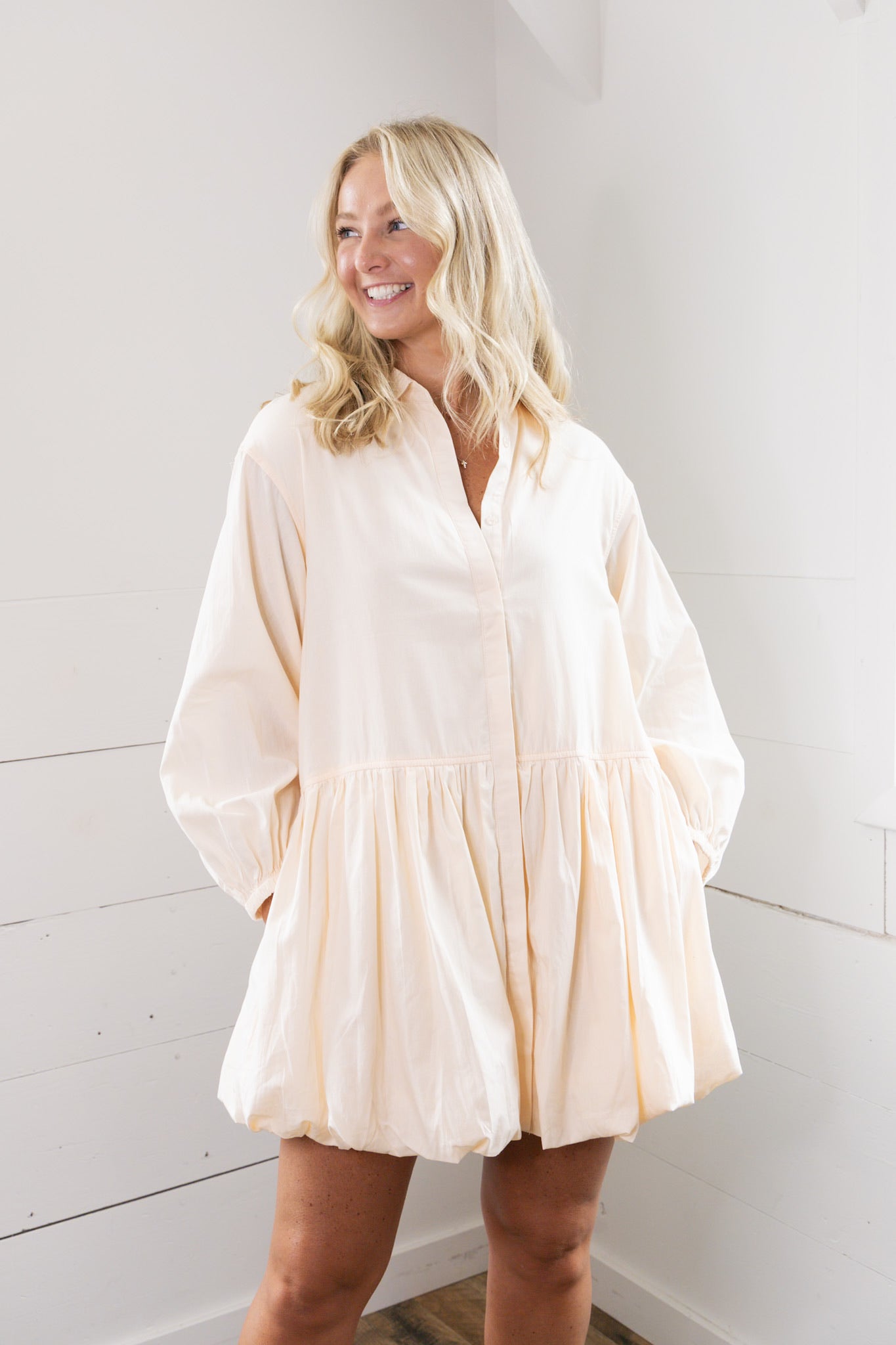 Brylee Button Down Bubble Dress - Ivory