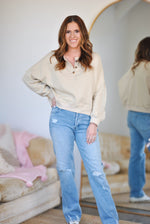 Henley Dolman Sleeve Pullover - Natural