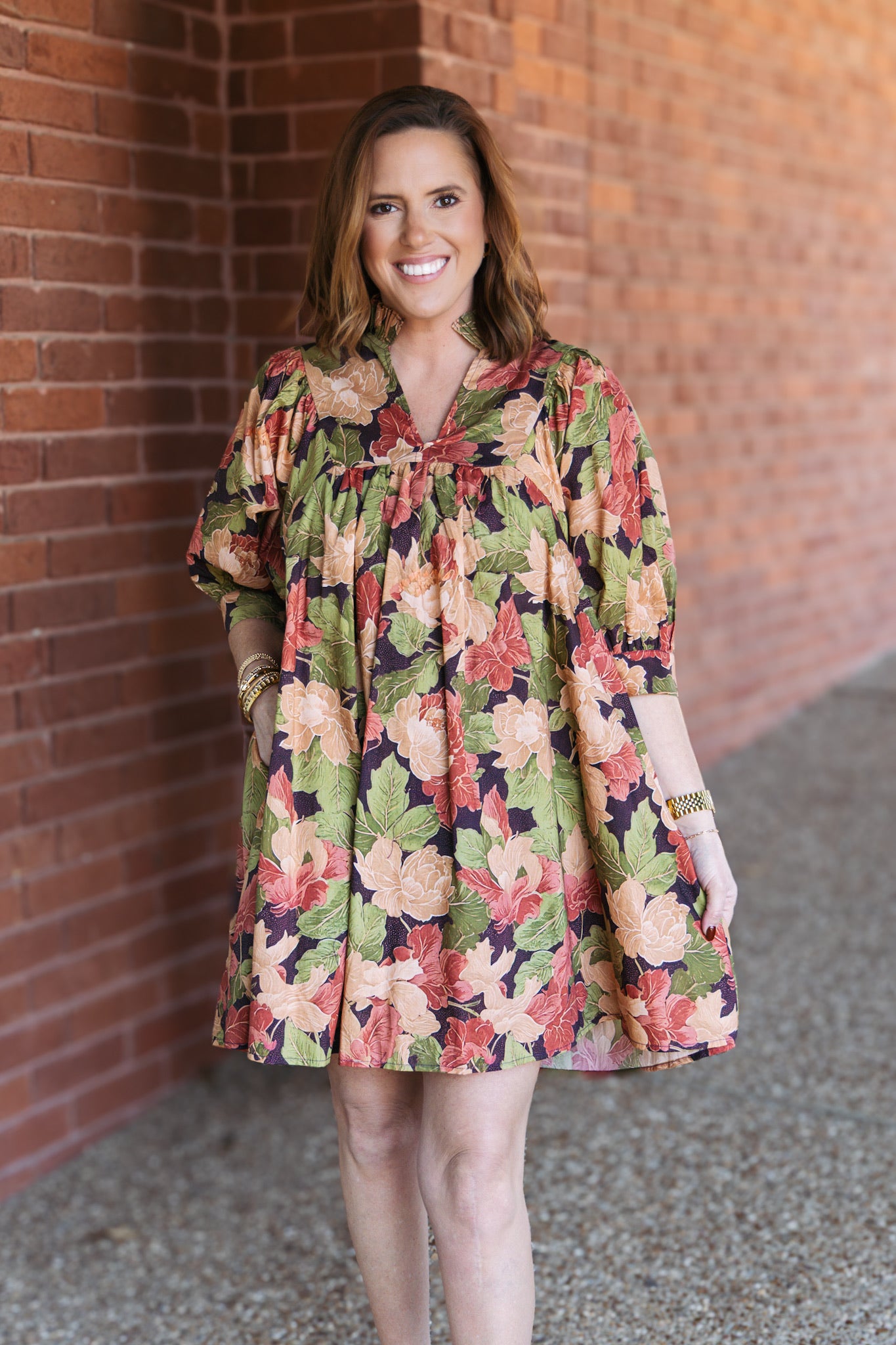 Faye Floral Dress - Brown