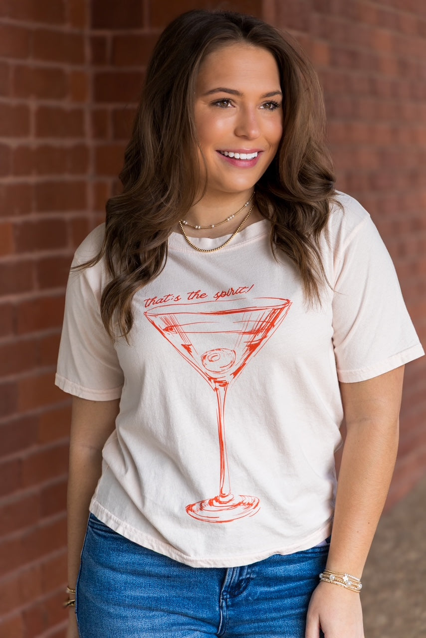 That's The Spirit Wide Neck Tee - Peach