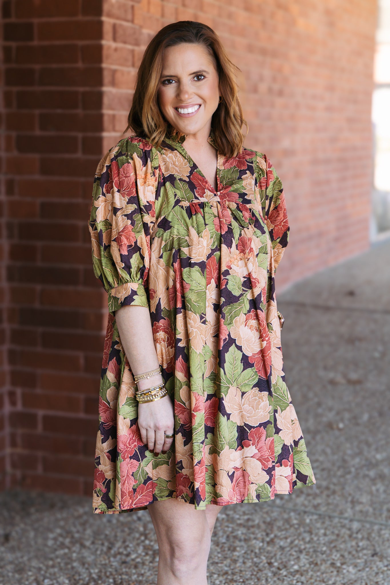 Faye Floral Dress - Brown