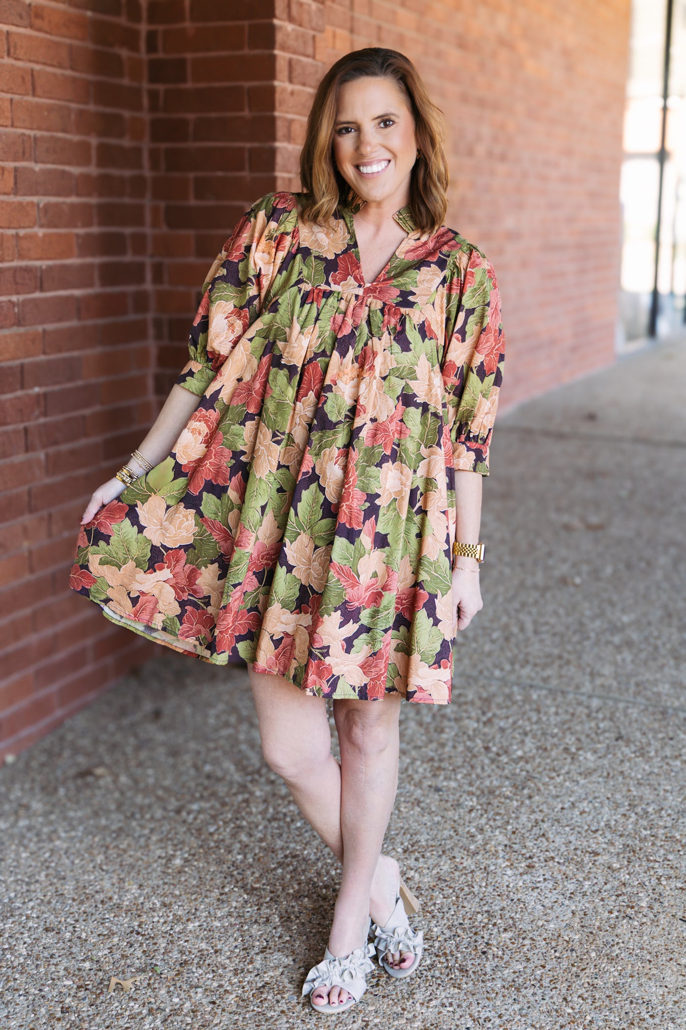 Faye Floral Dress - Brown