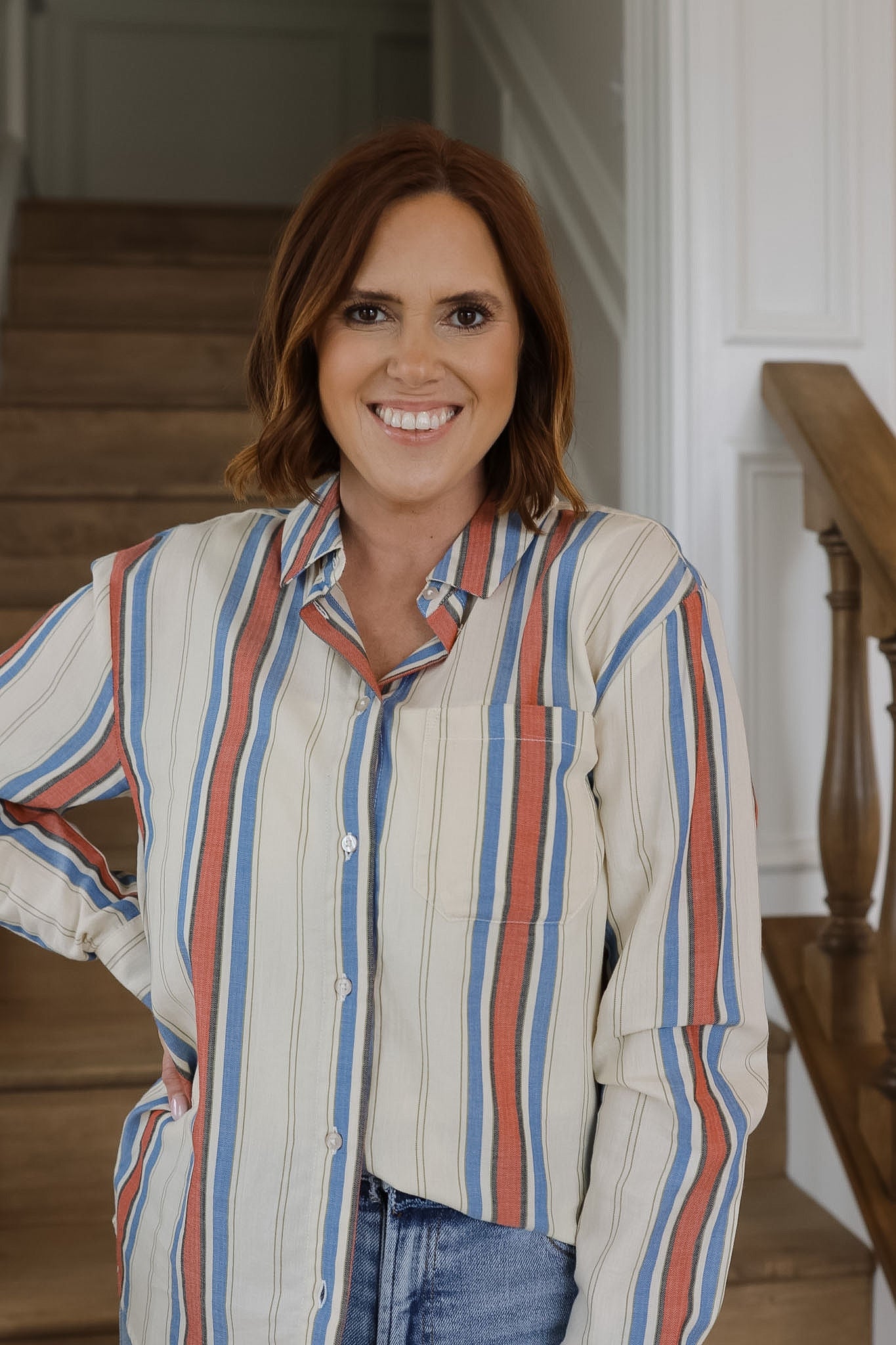 Ihfanni Stripe Top - Blue + Red