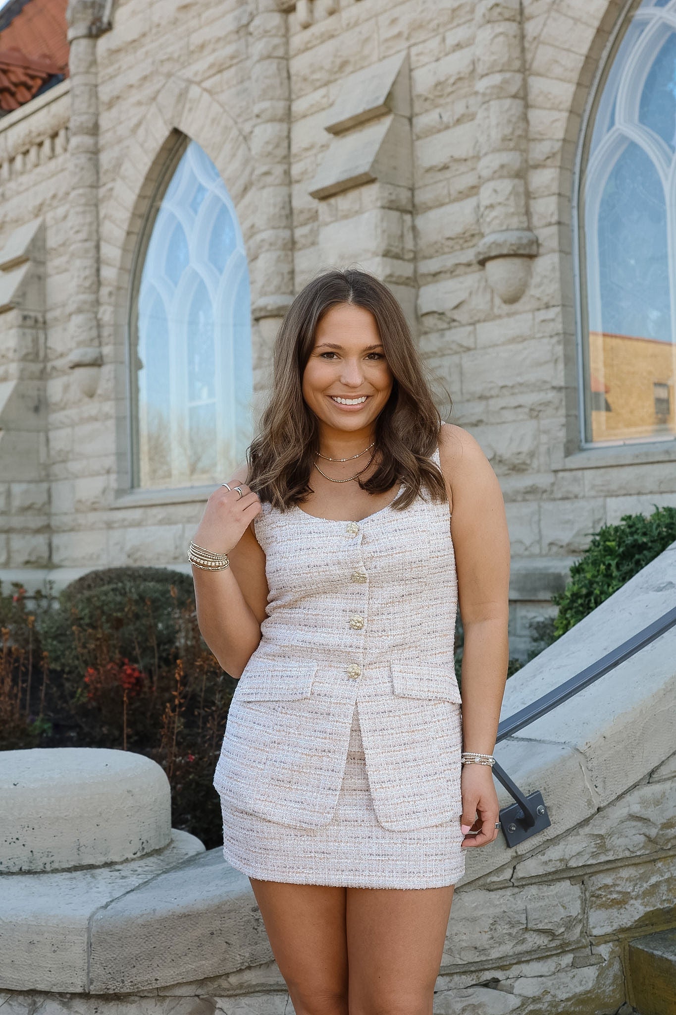 Angeline Beige Tweed Romper