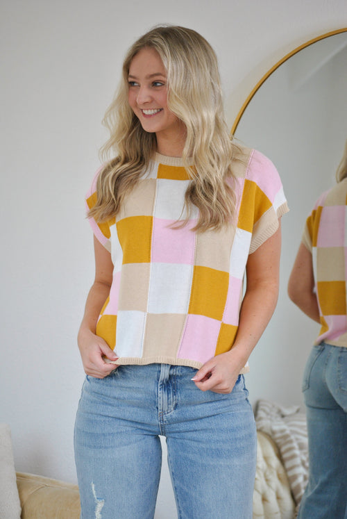 Spring Feels Checkered Sweater