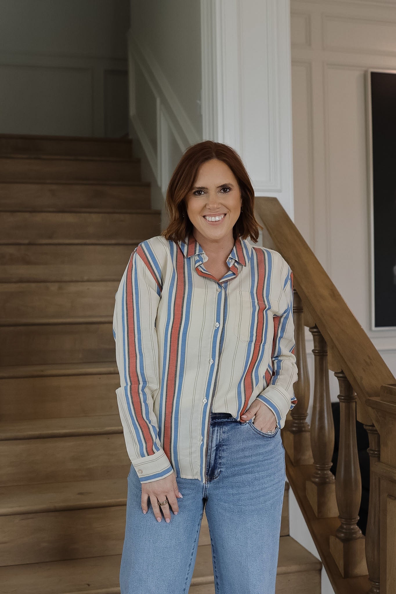 Ihfanni Stripe Top - Blue + Red