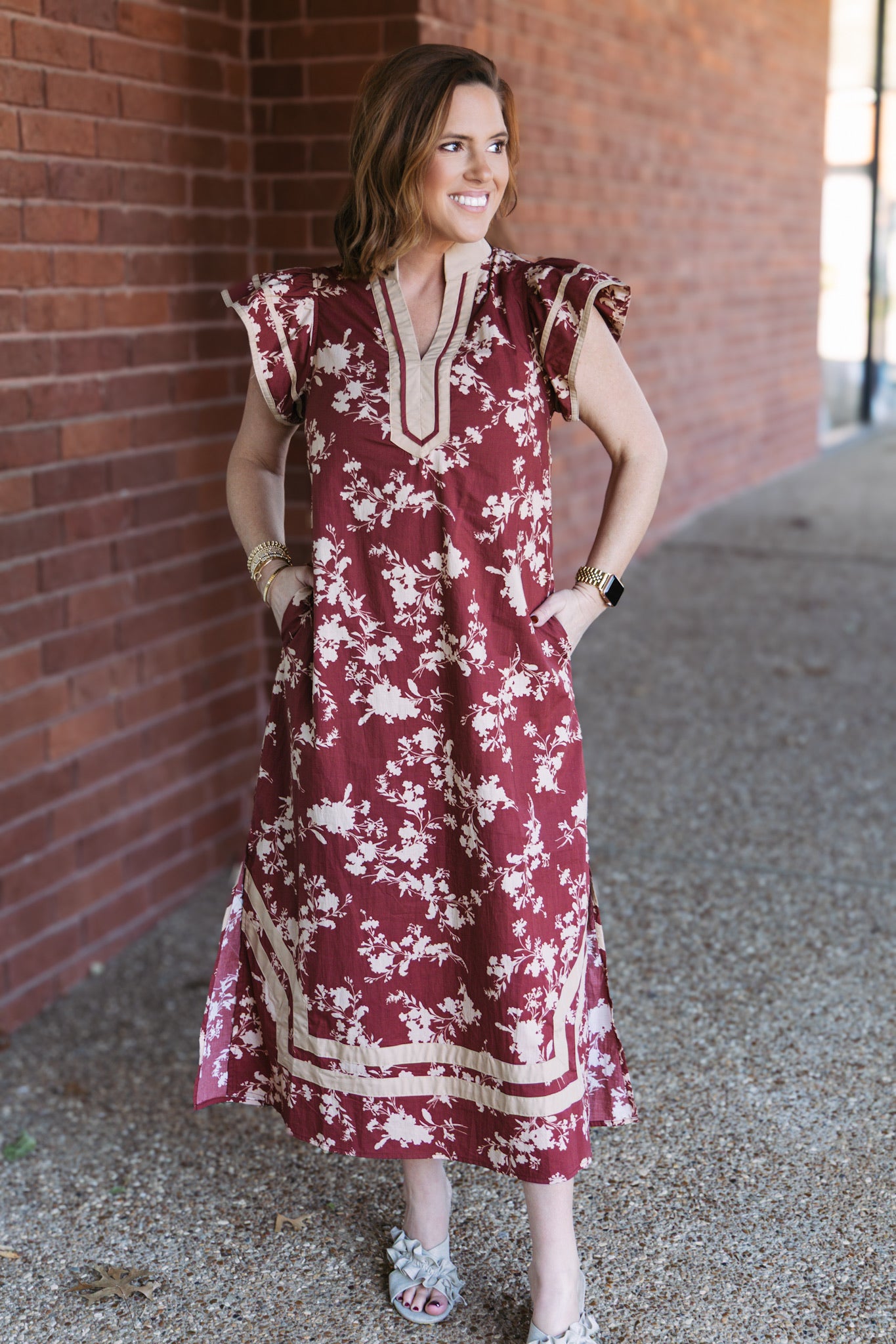 Francesca Floral Flutter Sleeve Midi Dress