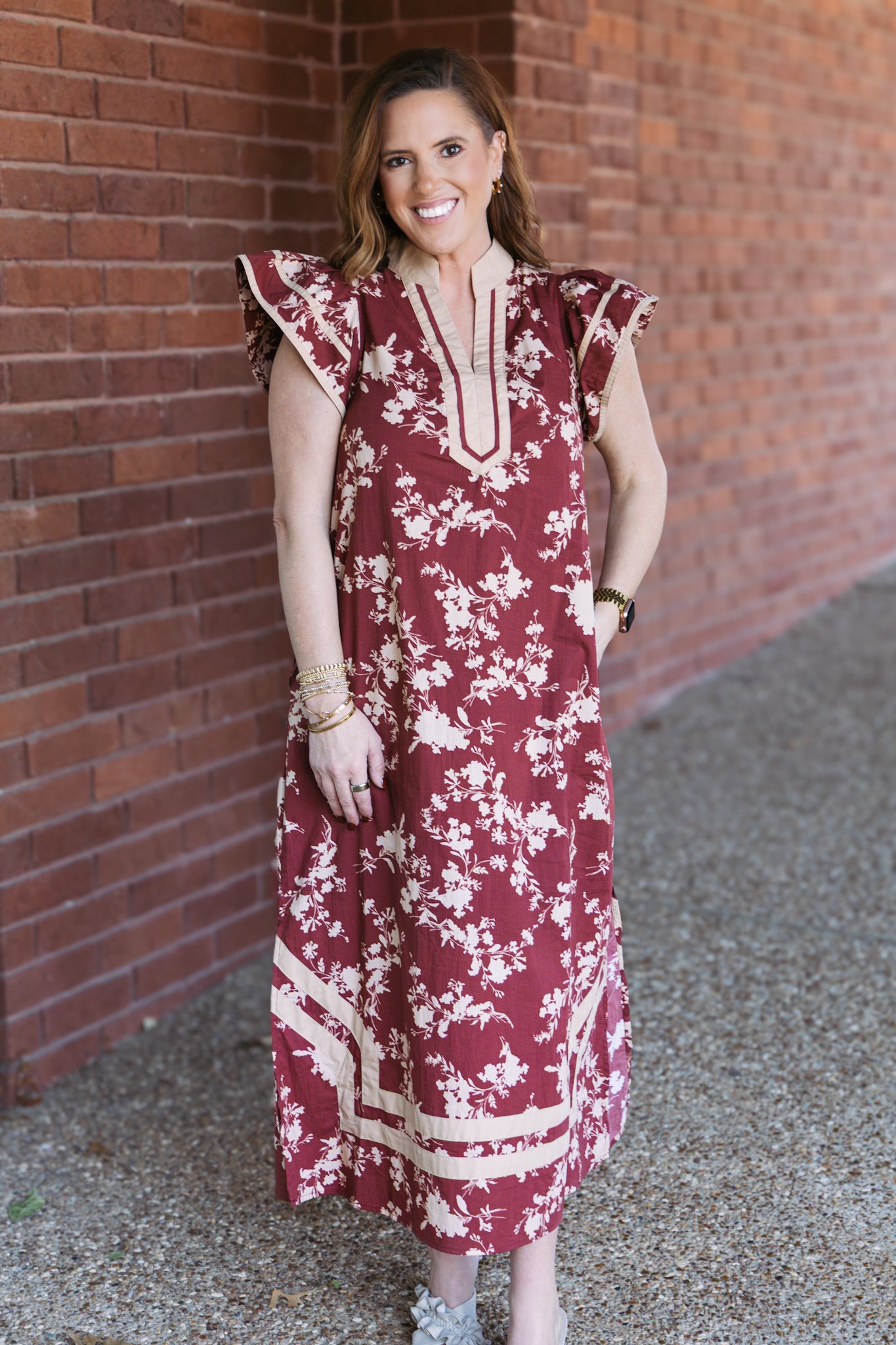 Francesca Floral Flutter Sleeve Midi Dress