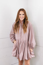 Brylee Button Down Bubble Dress - Mauve