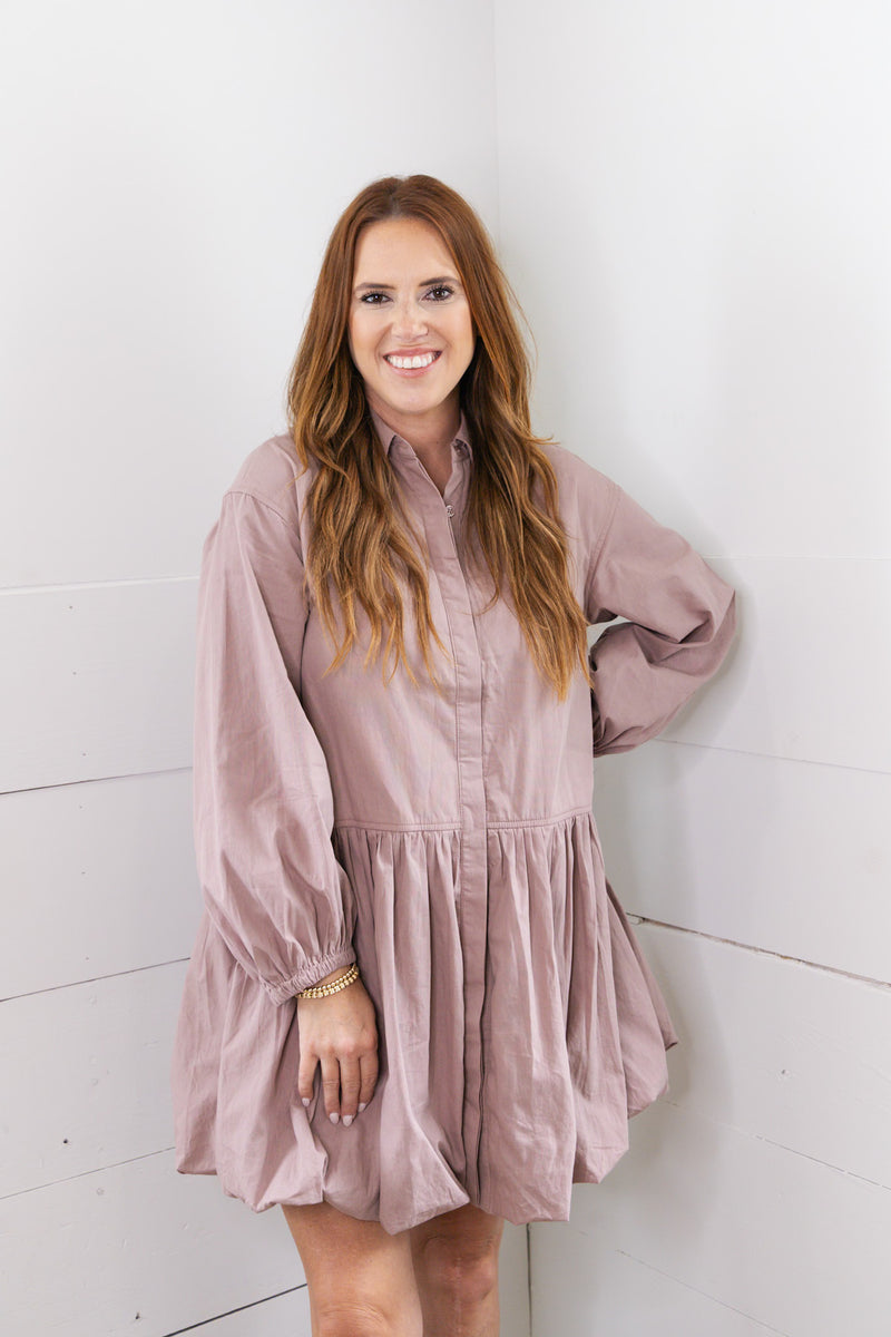 Brylee Button Down Bubble Dress - Mauve