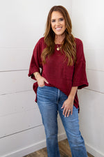 Curvy Wine Knit Top