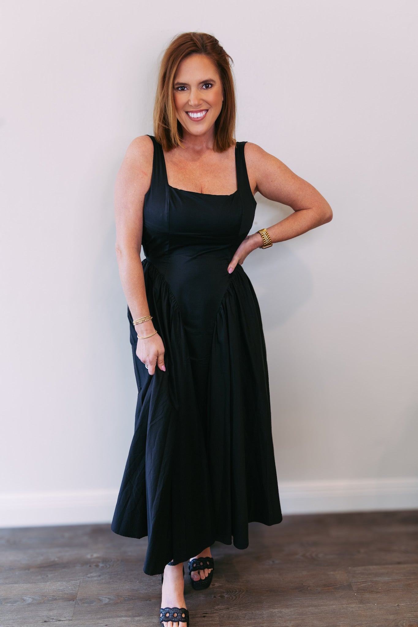 Lucille Poplin Midi Dress - Black