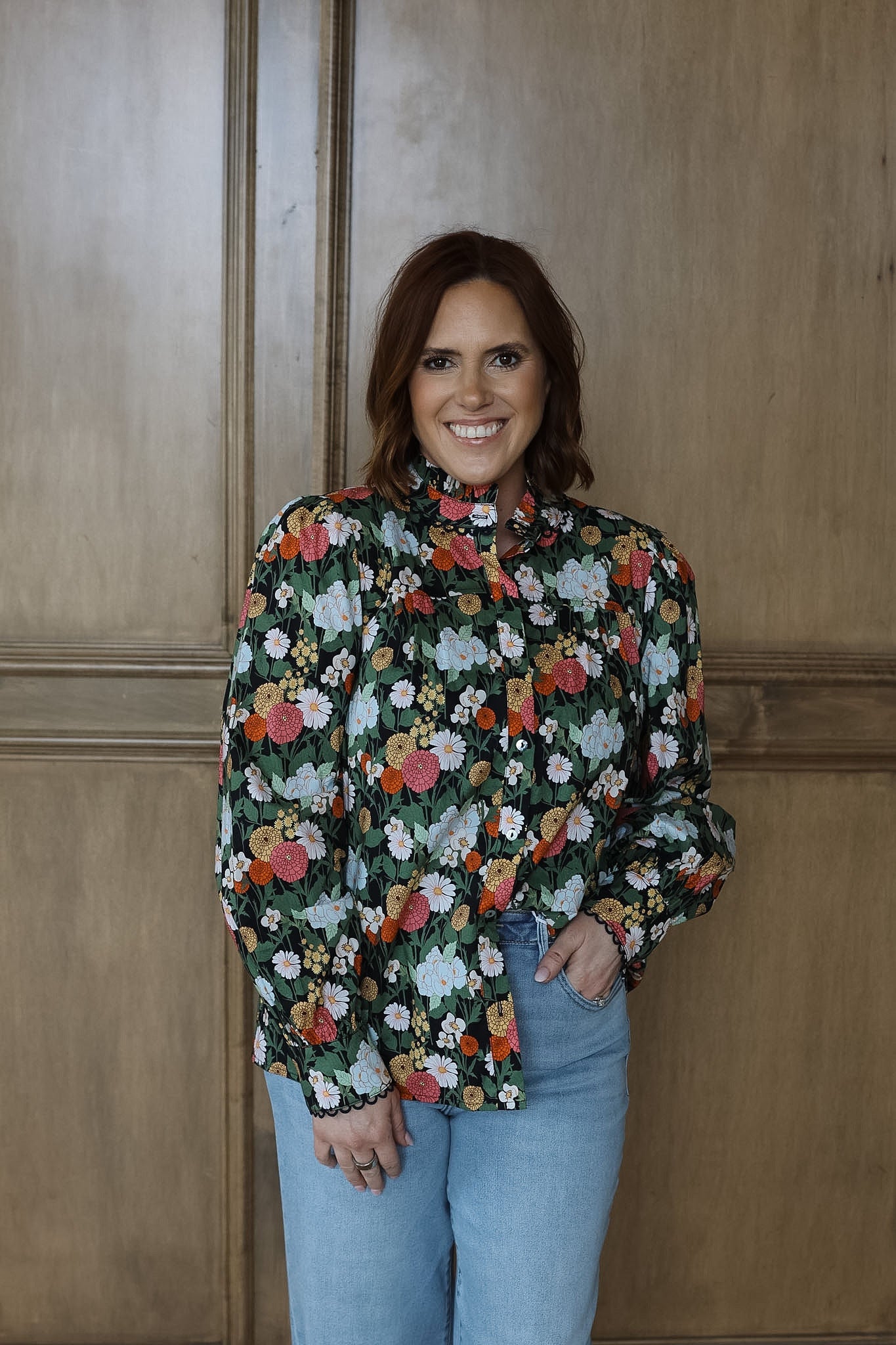 Pleat Petal Button Down Top - Black