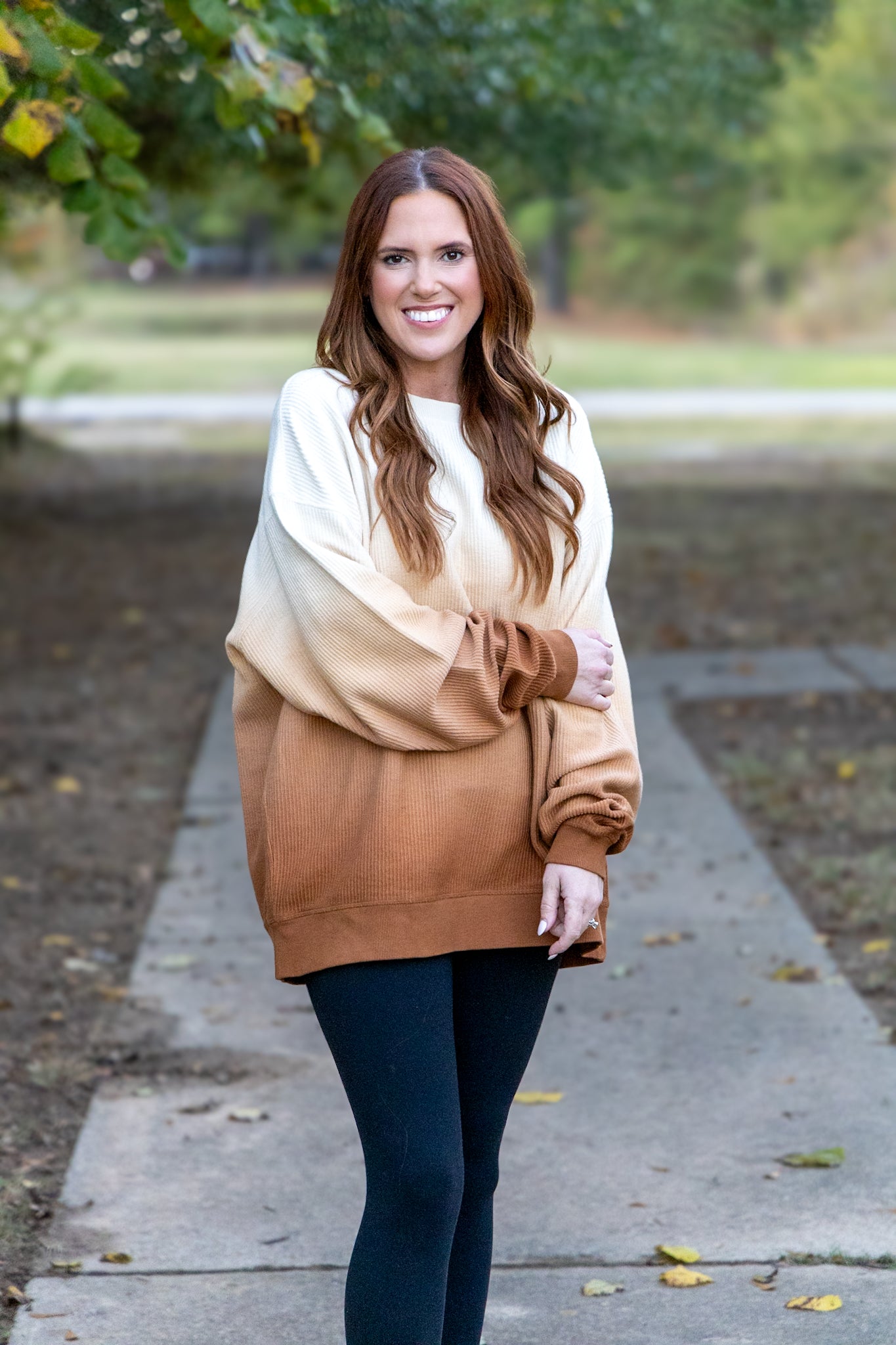 Brown Ombre Corded Crew Sweatshirt